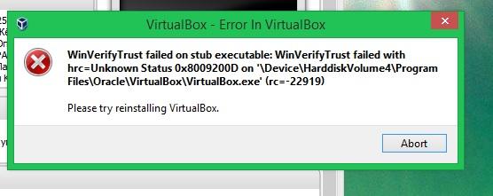 Trust failed. Критическая ошибка при запуске VIRTUALBOX. Ошибка виртуальной комплектации.